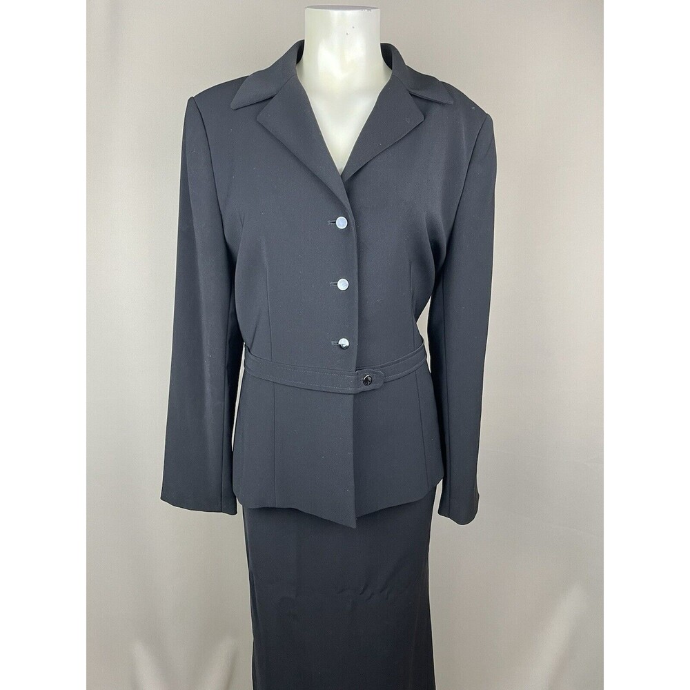 TAHARI ARTHUR S. LEVINE Long Skirt Business Suit Women’s 14 Black Vintage - Picture 2 of 16